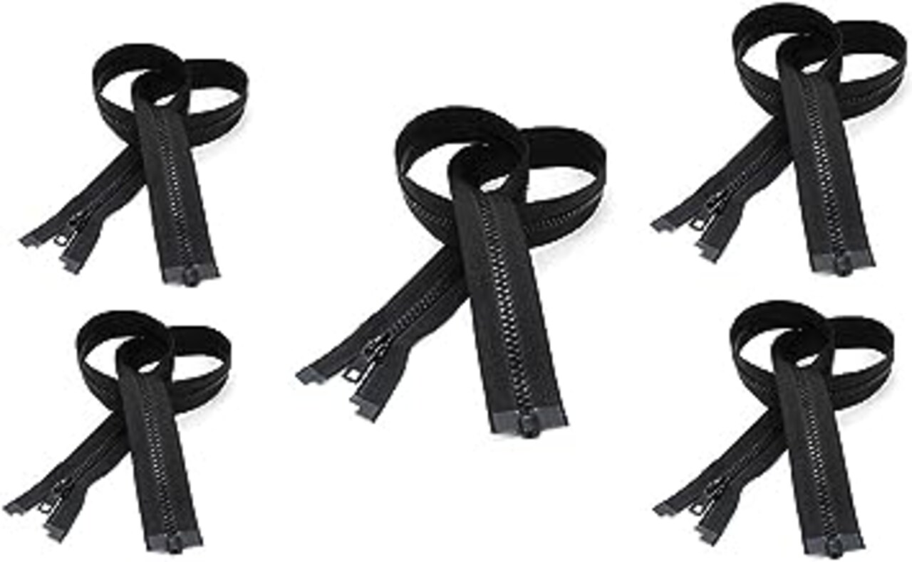 #5 Molded Vislon Black YKK Medium Weight Jacket Separating Zipper - Choose Your Length - Color: Black - Made in The United States (5 Zippers Per Pack) (16" Inches)